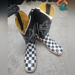 Tin Hauls Black & White Checkered Boots sz 8